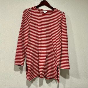 J.Jill Perfect Striped Button Shoulder Tunic Shirt Women’s Size Medium Knit Red